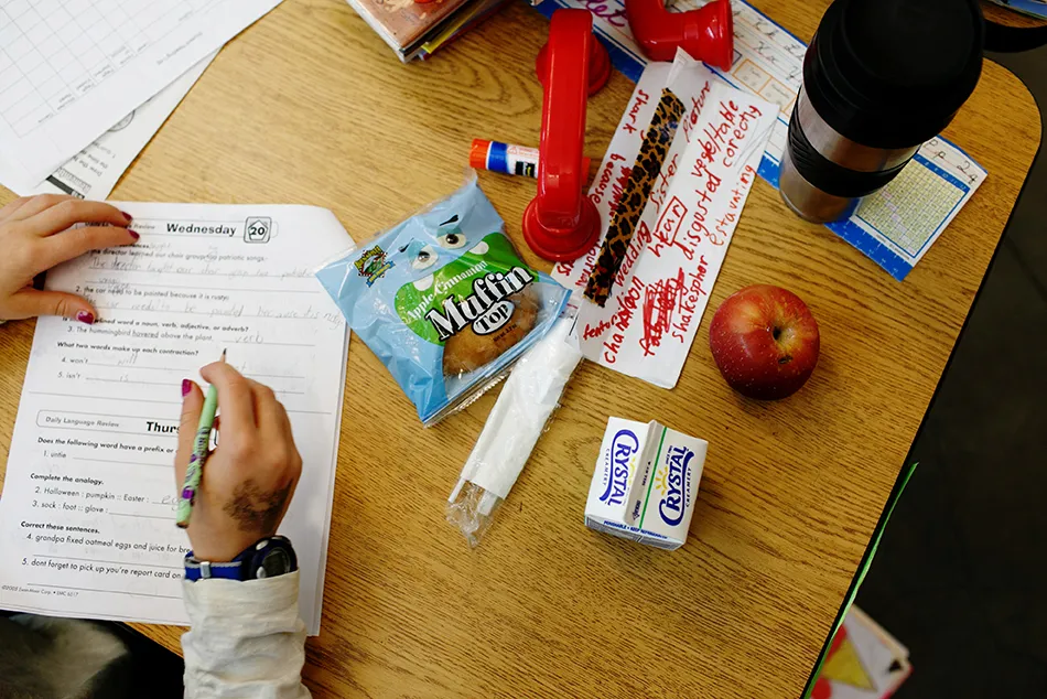 school breakfast on a desk