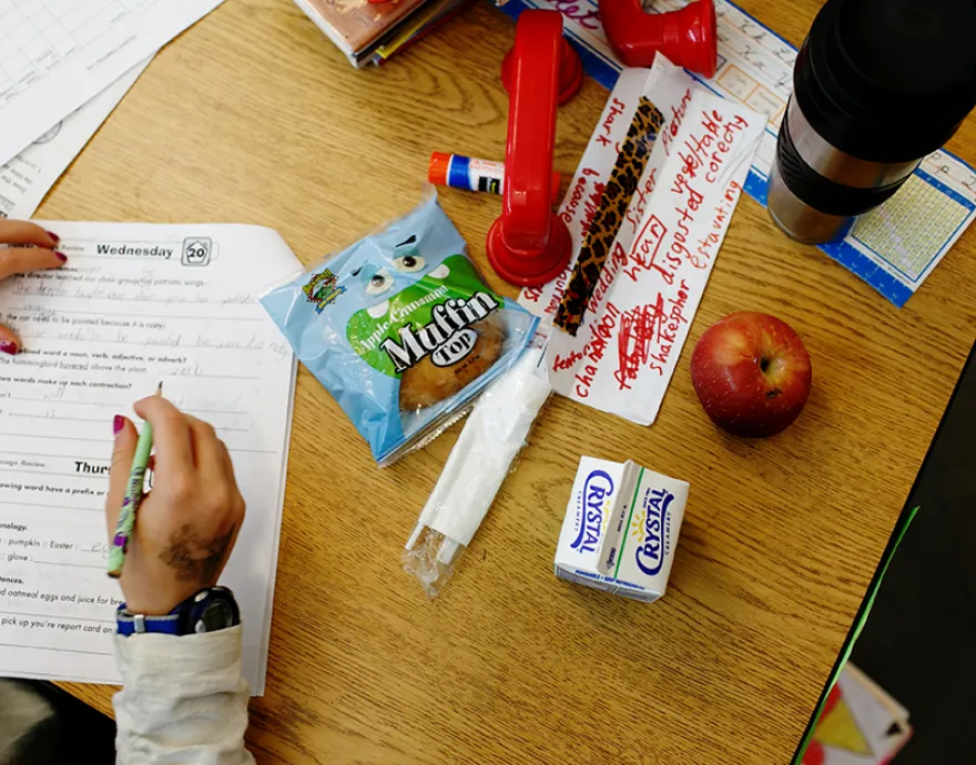 school breakfast on a desk